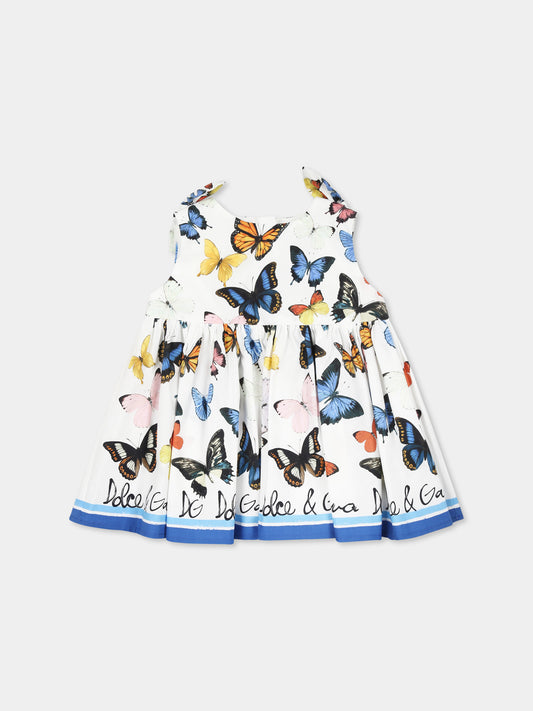 Vestito bianco per neonata con farfalle all over,Dolce & Gabbana Kids,L21N61 FI5KS HB5KB