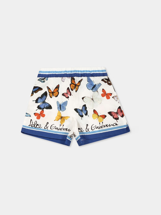 Shorts bianchi per neonata con farfalle all over,Dolce & Gabbana Kids,L23Q34 FI5KS HB5KB