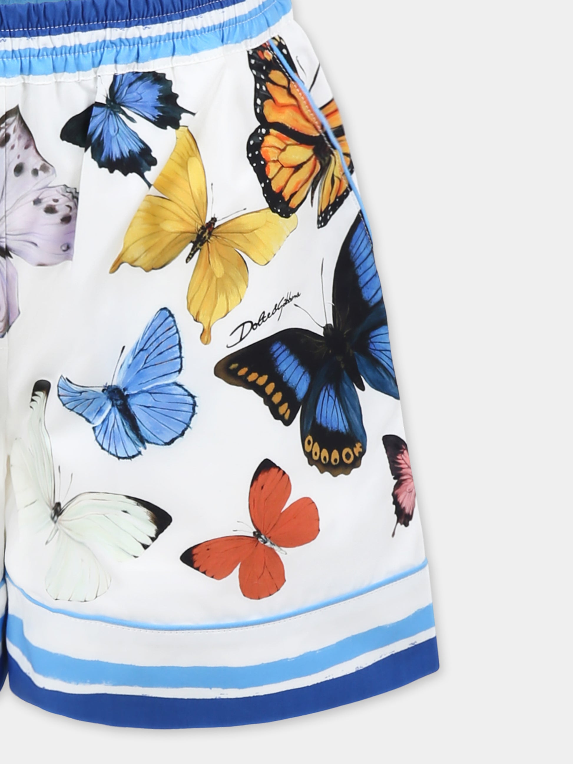 Shorts bianchi per bambina con farfalle all over,Dolce & Gabbana Kids,L52Q33 FI5KS HB5KB