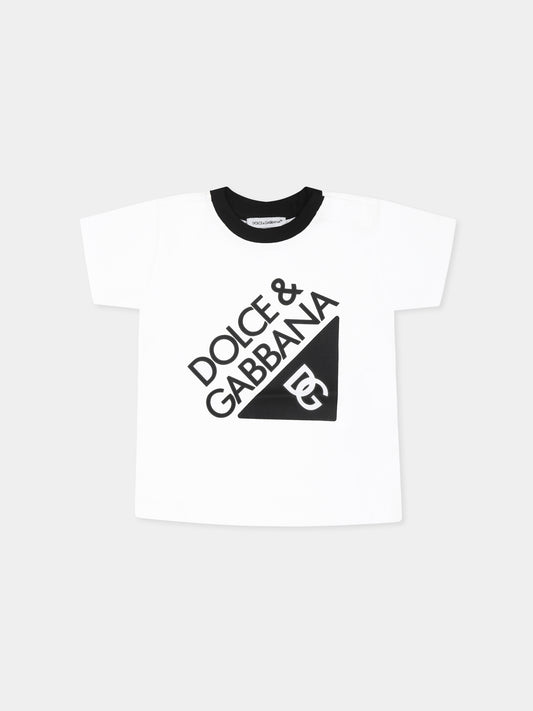 T-shirt bianca per neonati con logo,Dolce & Gabbana Kids,L1JT7W G7O6J W0800