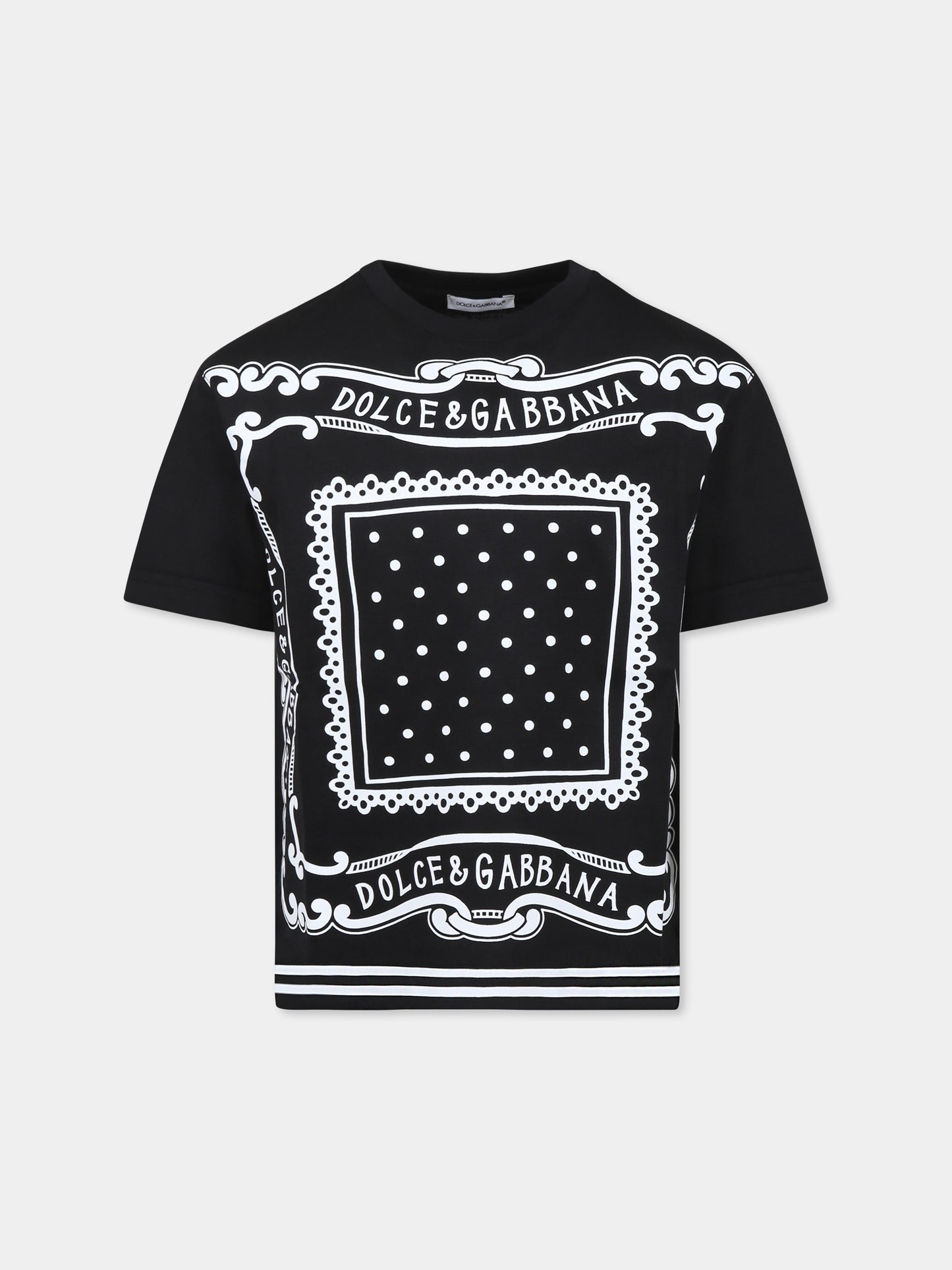 T-shirt nera per bambino con stampa bandana,Dolce & Gabbana Kids,L4JTHV G7OK4 N0000