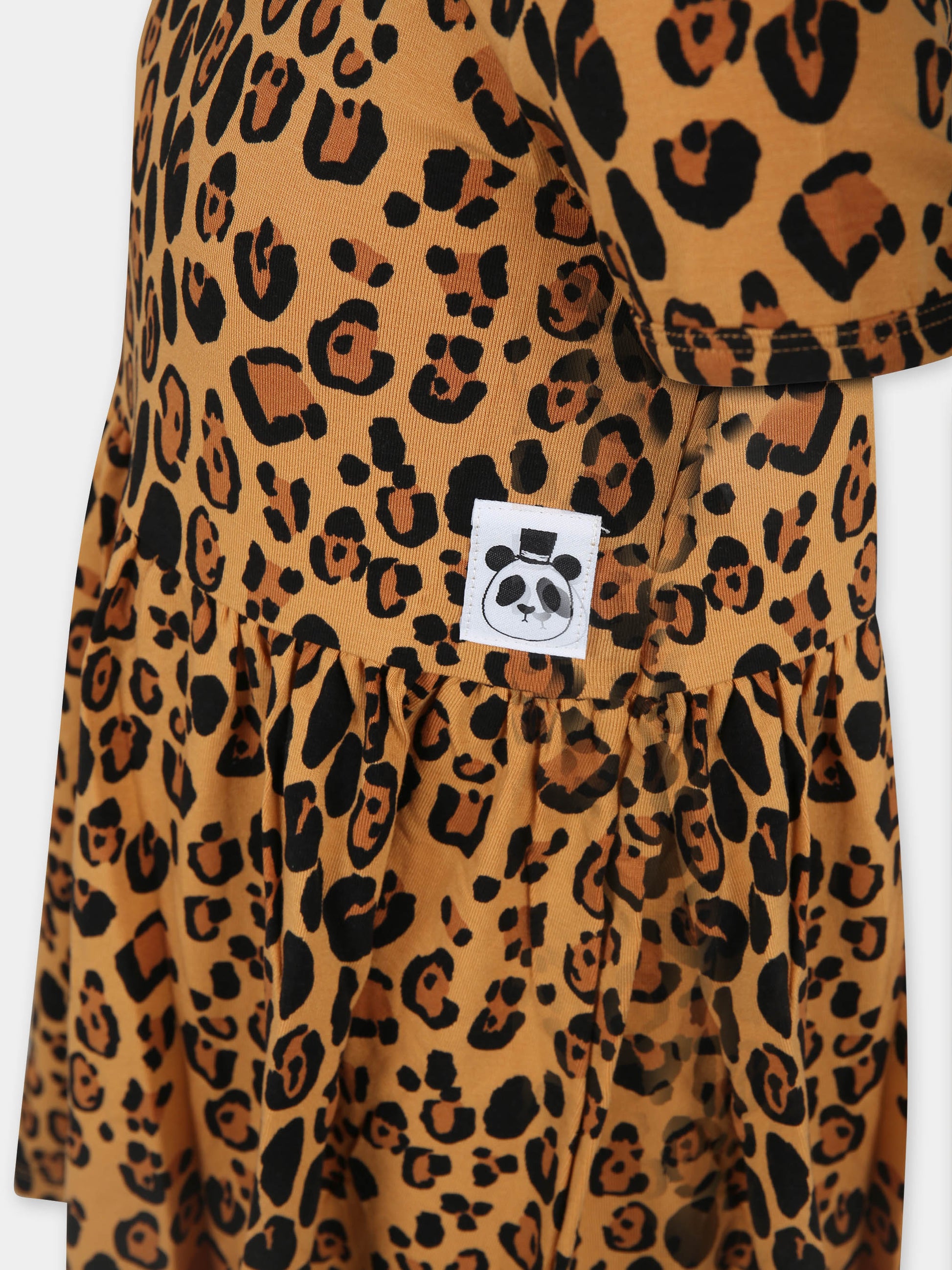 Vestito beige per bambian con stampa maculata,Mini Rodini,1000008213