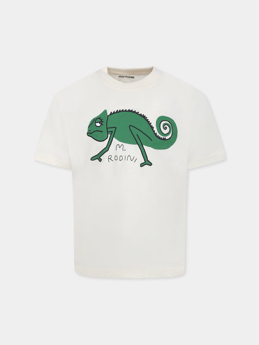 Ivory t-shirt for boy with chameleon