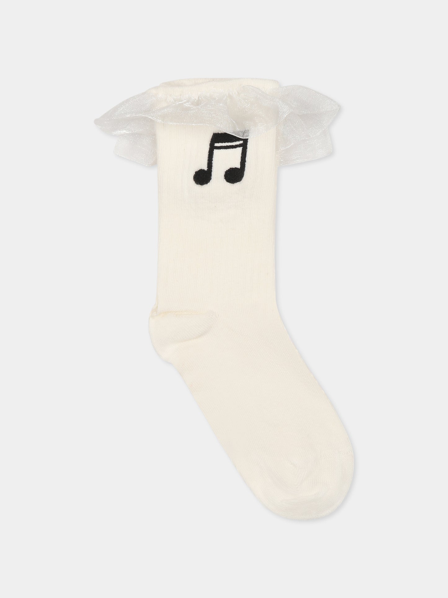 Calzini avorio per bambina con nota musicale,Mini Rodini,2526010610