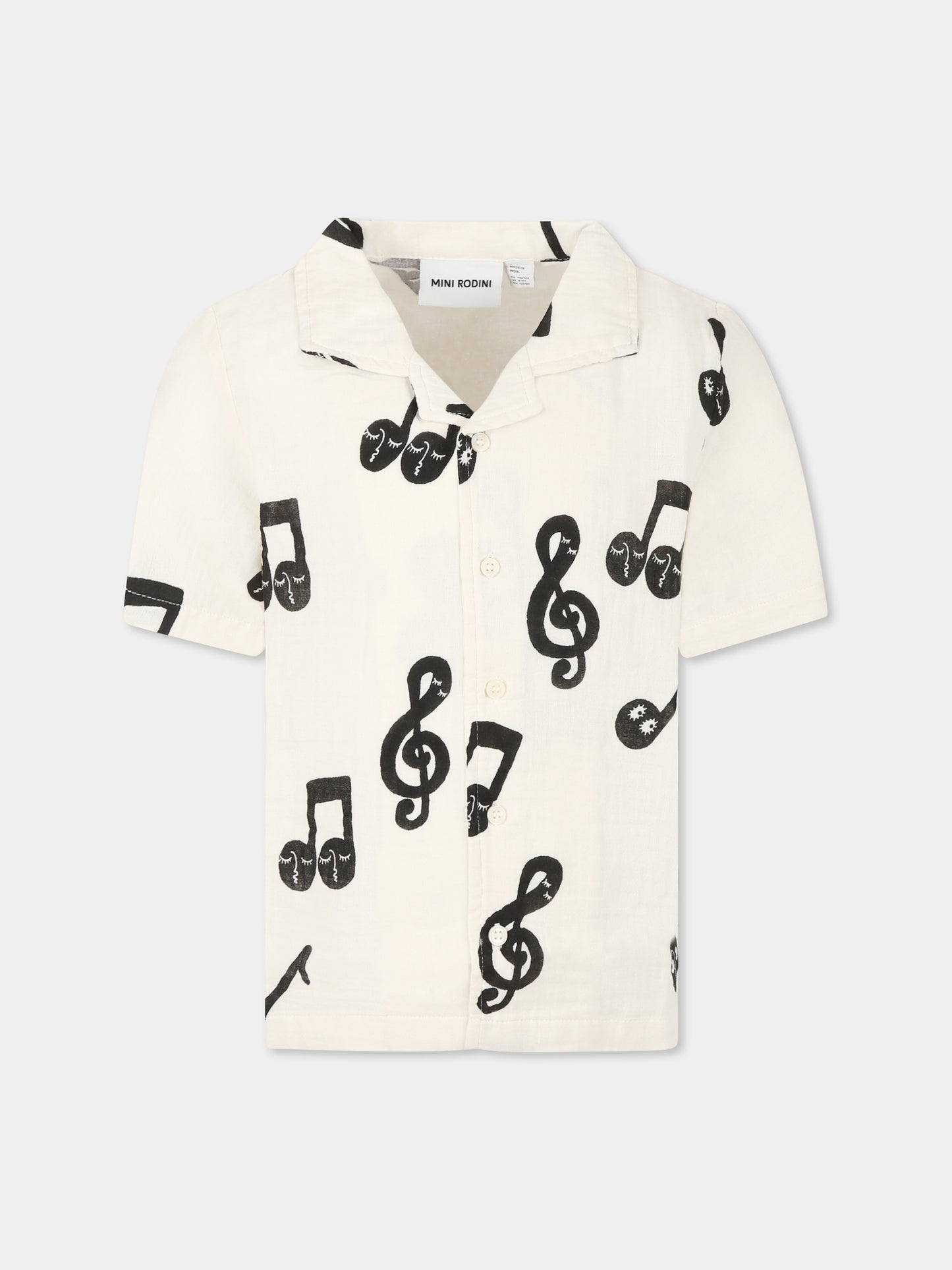 Camicia avorio per bambini con note musicali all-over,Mini Rodini,2522017910