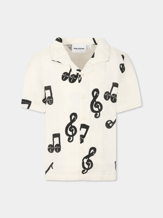 Camicia avorio per bambini con note musicali all-over,Mini Rodini,2522017910