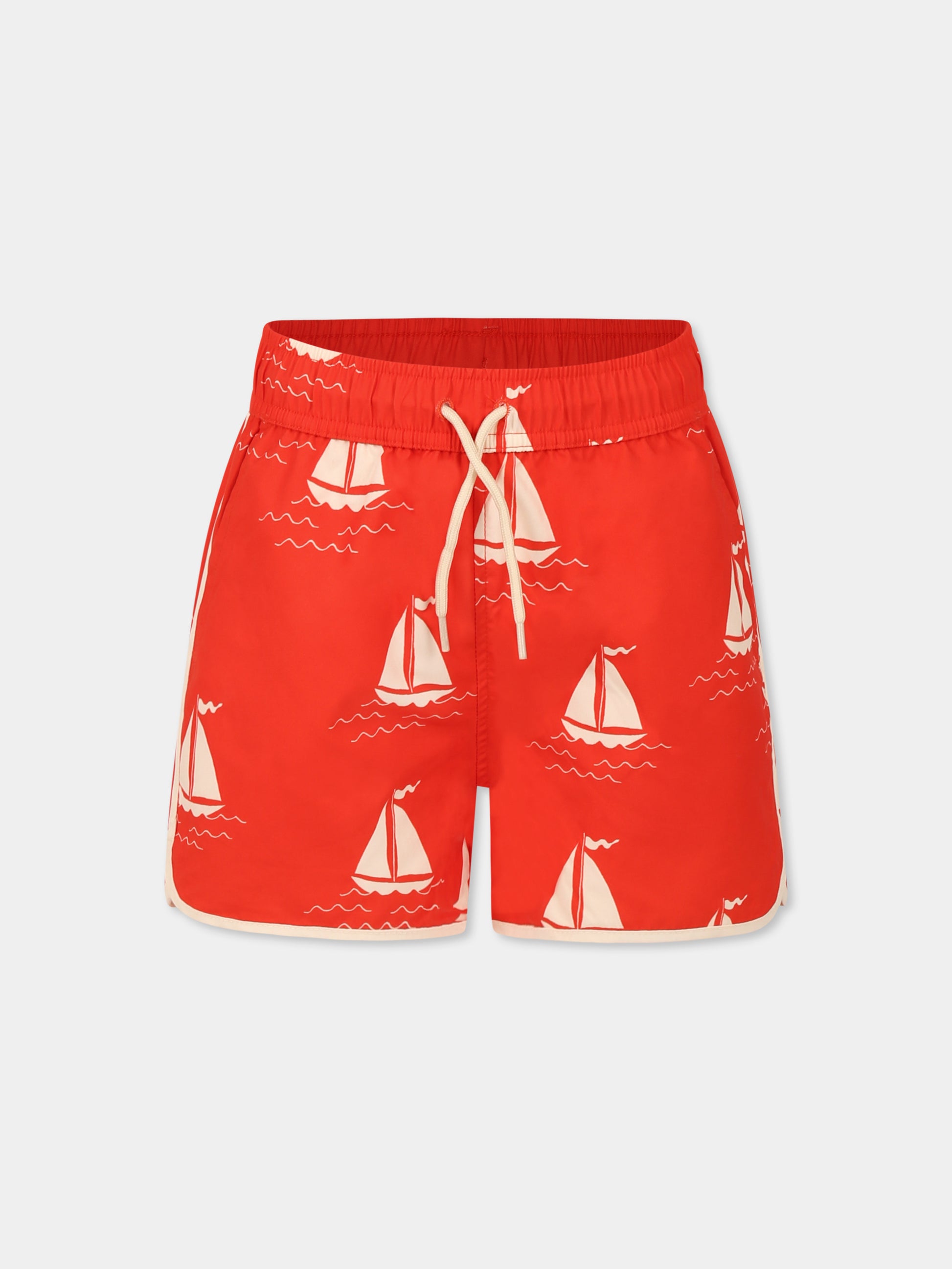 Boxer mare rosso per bambino con barca a vela all over,Mini Rodini,2528011342