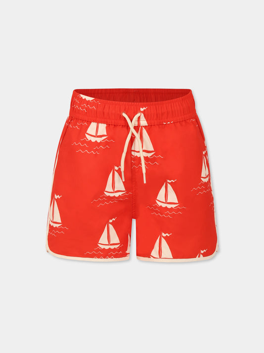 Boxer mare rosso per bambino con barca a vela all over,Mini Rodini,2528011342