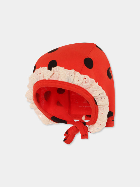 Red hat for baby girl with polka dots