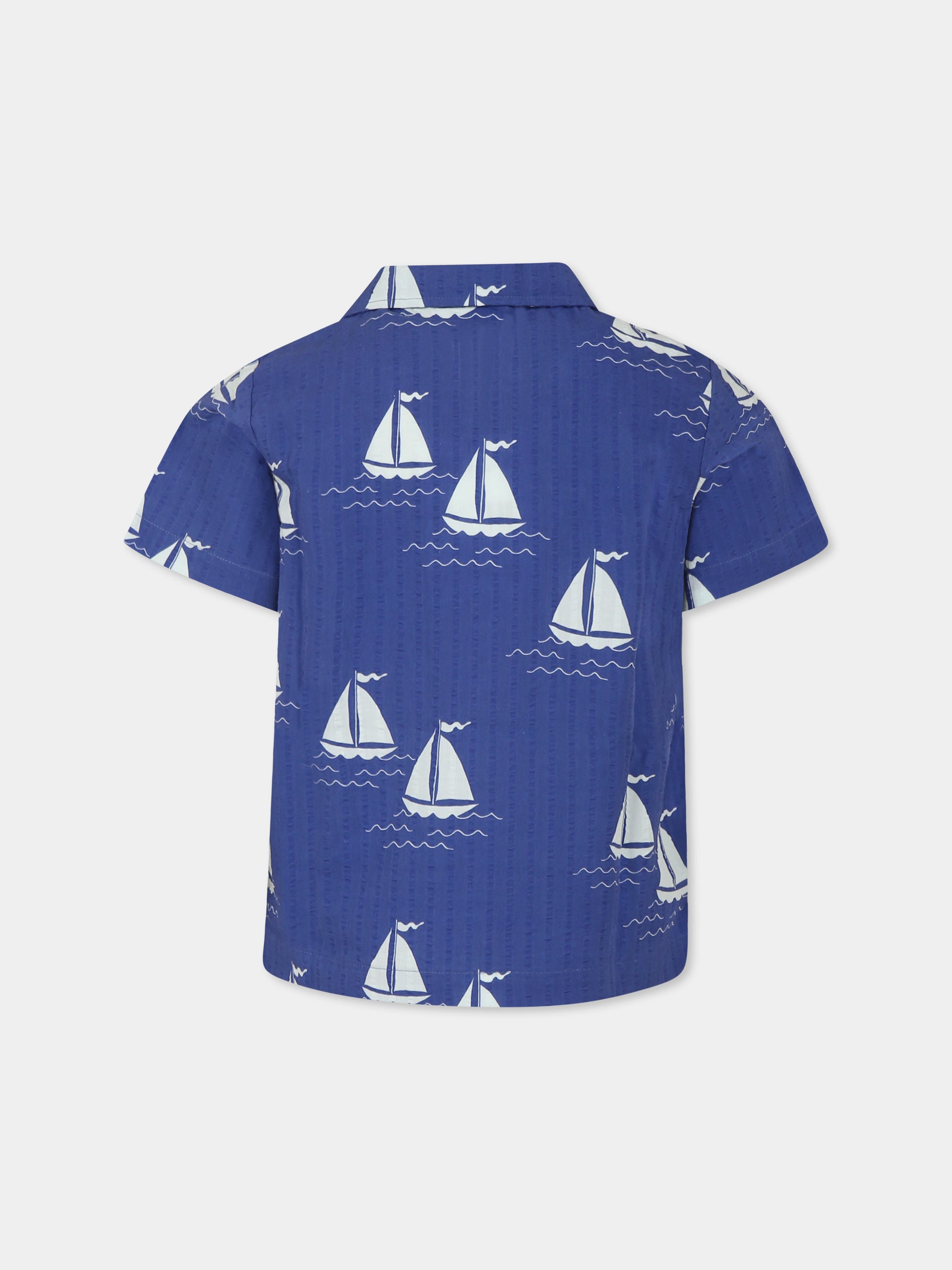 Camicia blu per bambini con barche a vela all over,Mini Rodini,2522015160