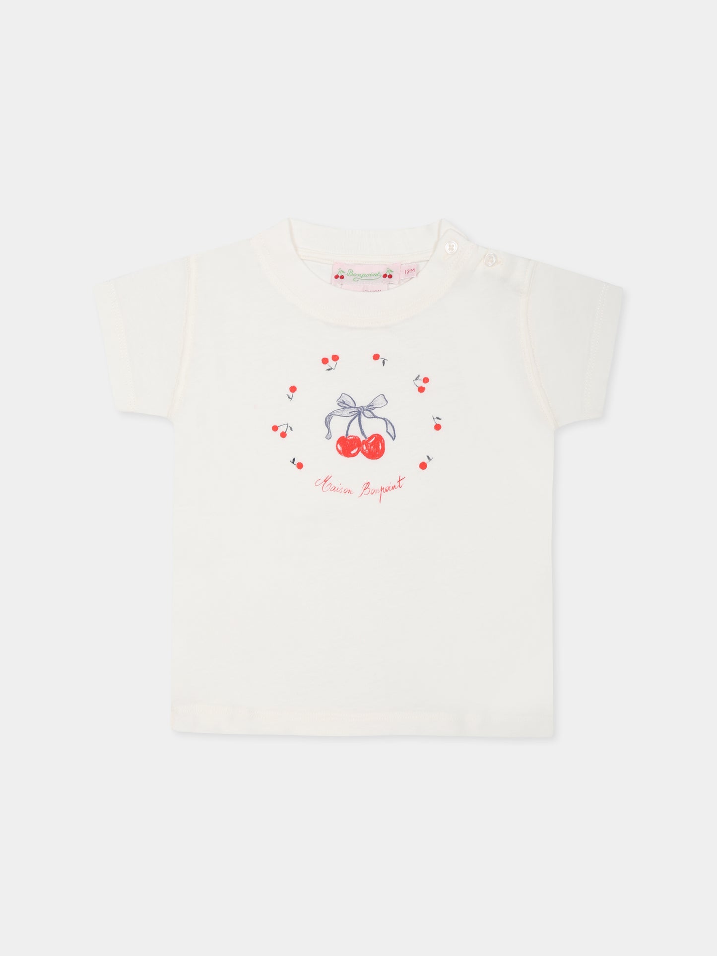 T-shir bianca per neonata con ciliegie,Bonpoint,S05XTSK00014 102