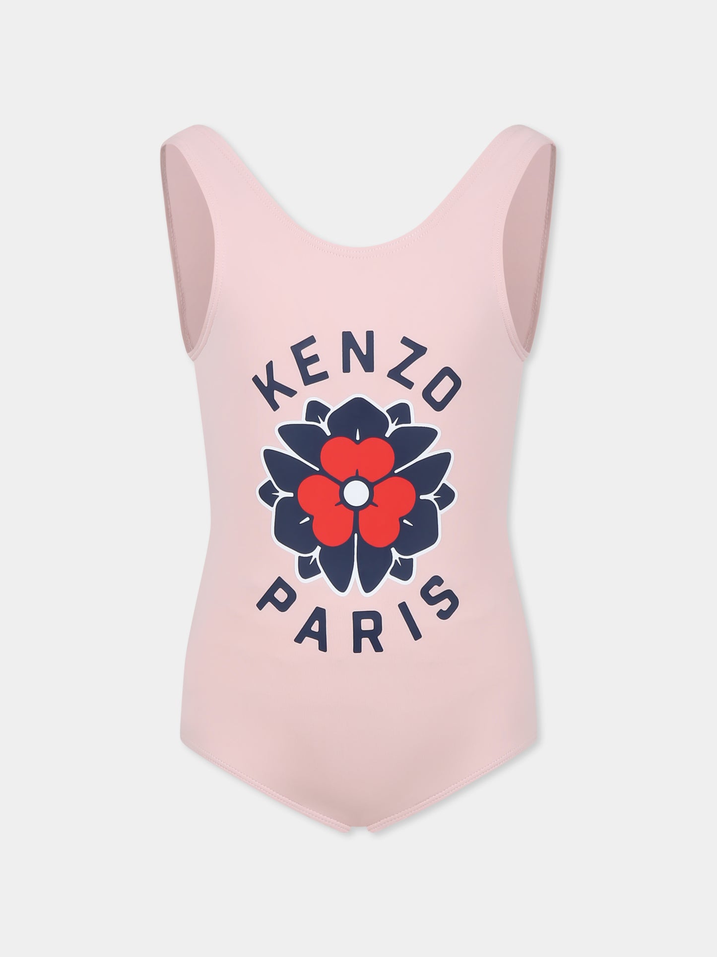 Costume intero rosa per bambina con logo e motivo floreale,Kenzo Kids,K60981 45Z