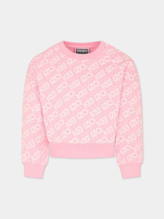 Felpa rosa per bambina con logo all over,Kenzo Kids,K60911 465