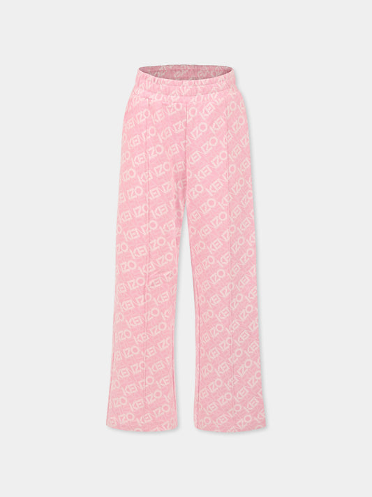 Pantaloni rosa per bambina con logo all over,Kenzo Kids,K61005 465