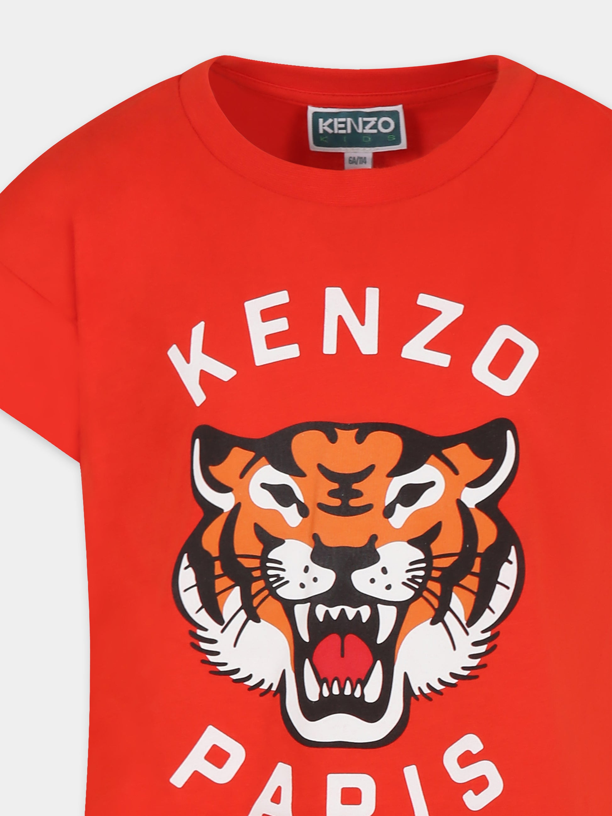 Vestito rossa per bambina con Lucky Tiger,Kenzo Kids,K61025 997