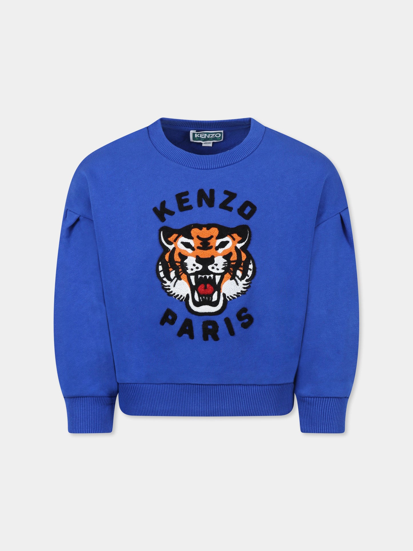 Felpa blu per bambina con Lucky Tiger,Kenzo Kids,K60979 829