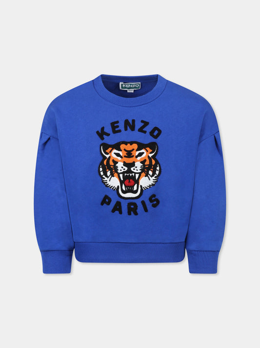 Felpa blu per bambina con Lucky Tiger,Kenzo Kids,K60979 829