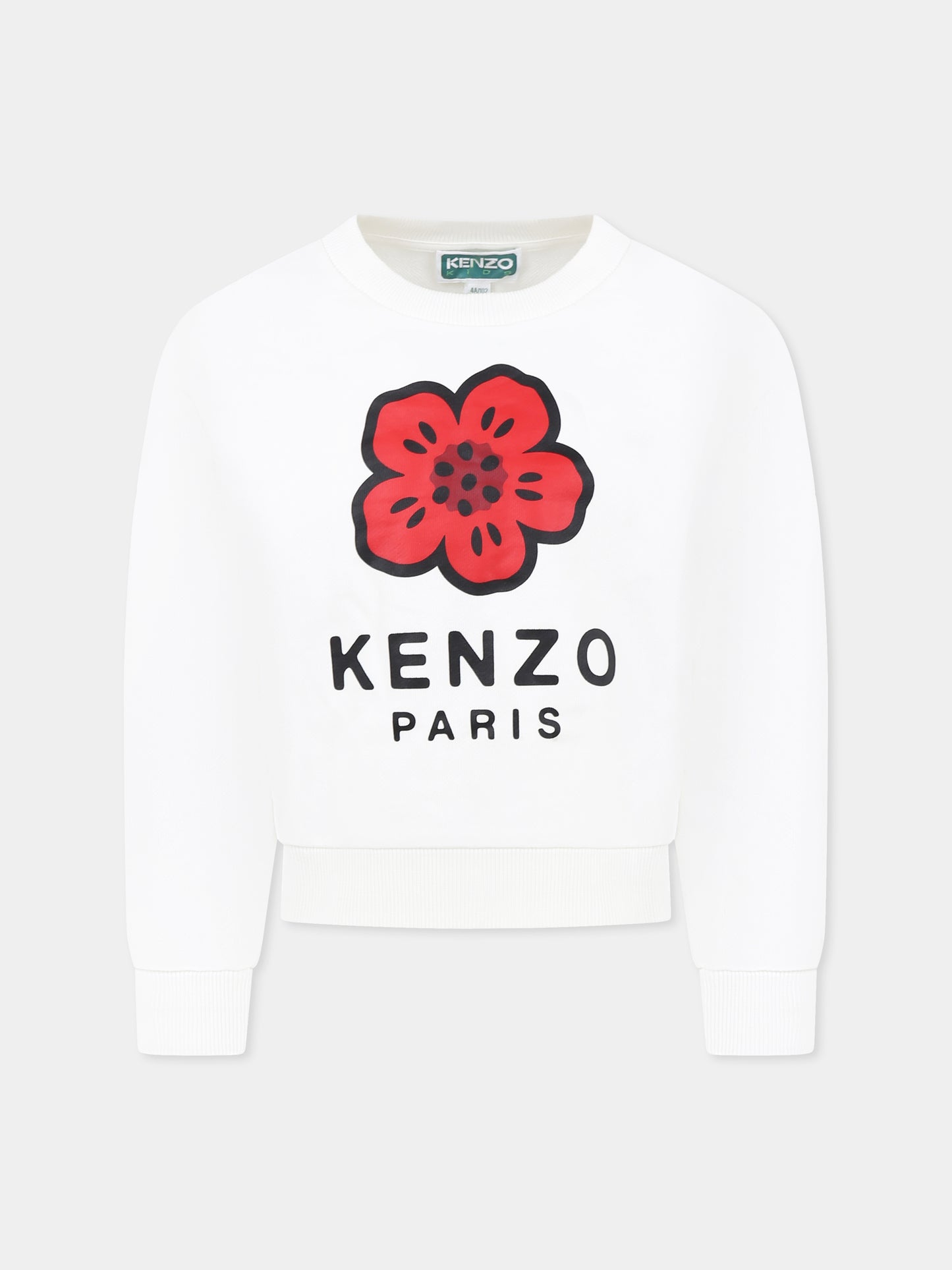 Felpa bianca per bambina con Boke Flower e logo nero,Kenzo Kids,K61047 117