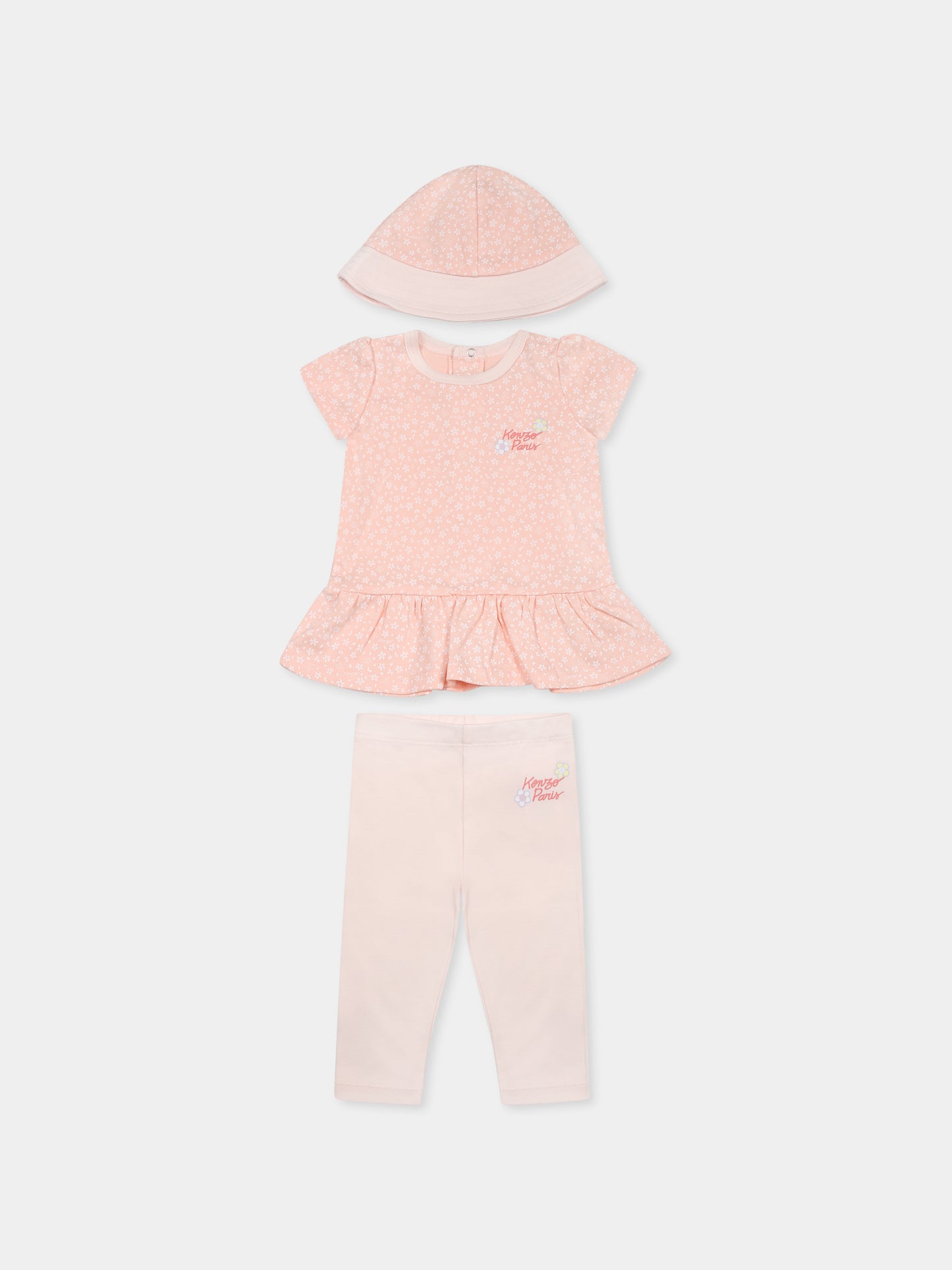 Pink birth set for baby girl with floral print