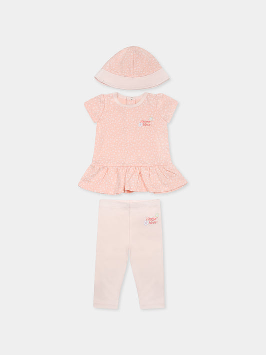 Pink birth set for baby girl with floral print