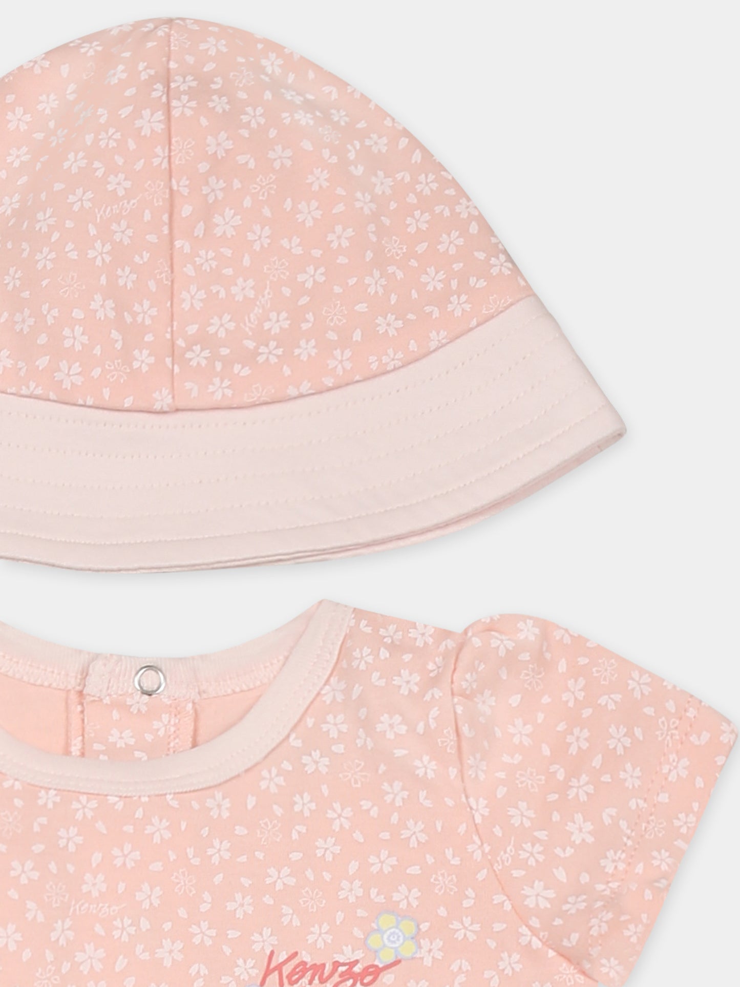 Pink birth set for baby girl with floral print