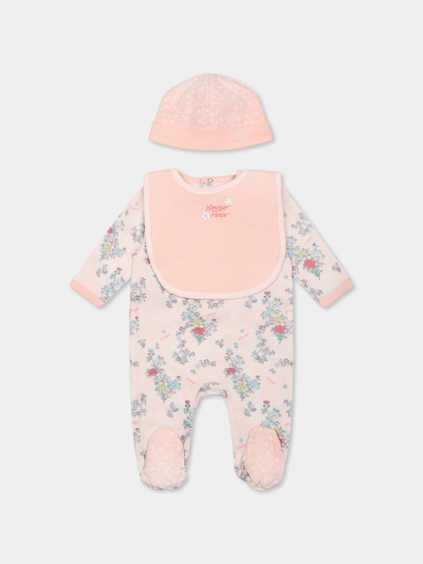 Set tutina rosa per neonata con stampa floreale,Kenzo Kids,K60846 47R