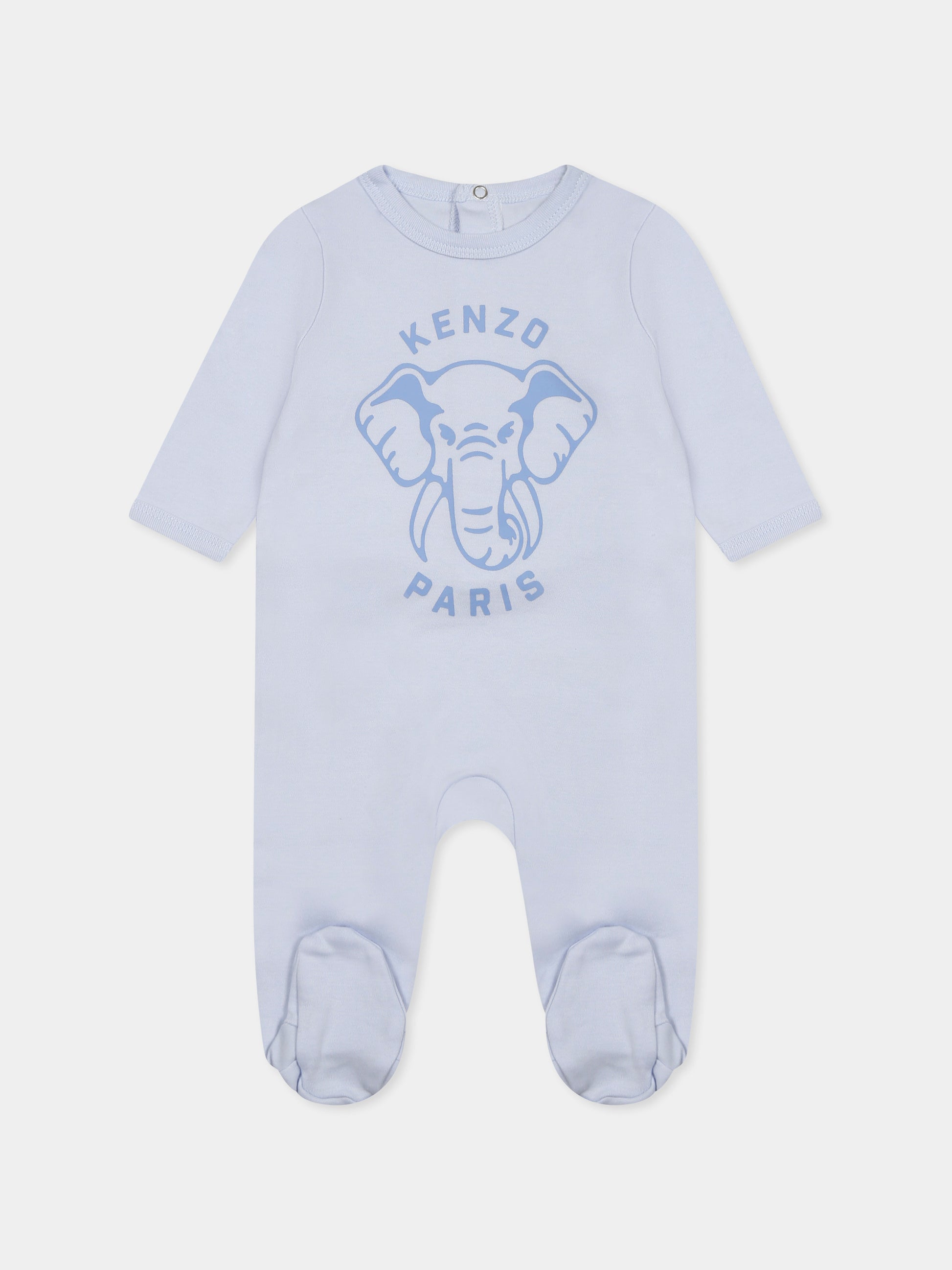 Set tutina celeste per neonato con elefante e logo,Kenzo Kids,K60866 771