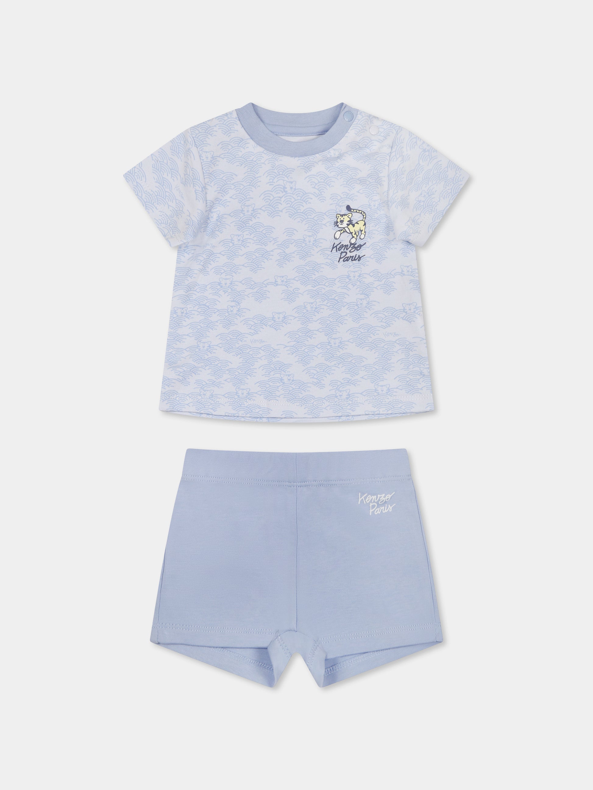 Completo celeste per neonato con tigre e logo,Kenzo Kids,K60857 771
