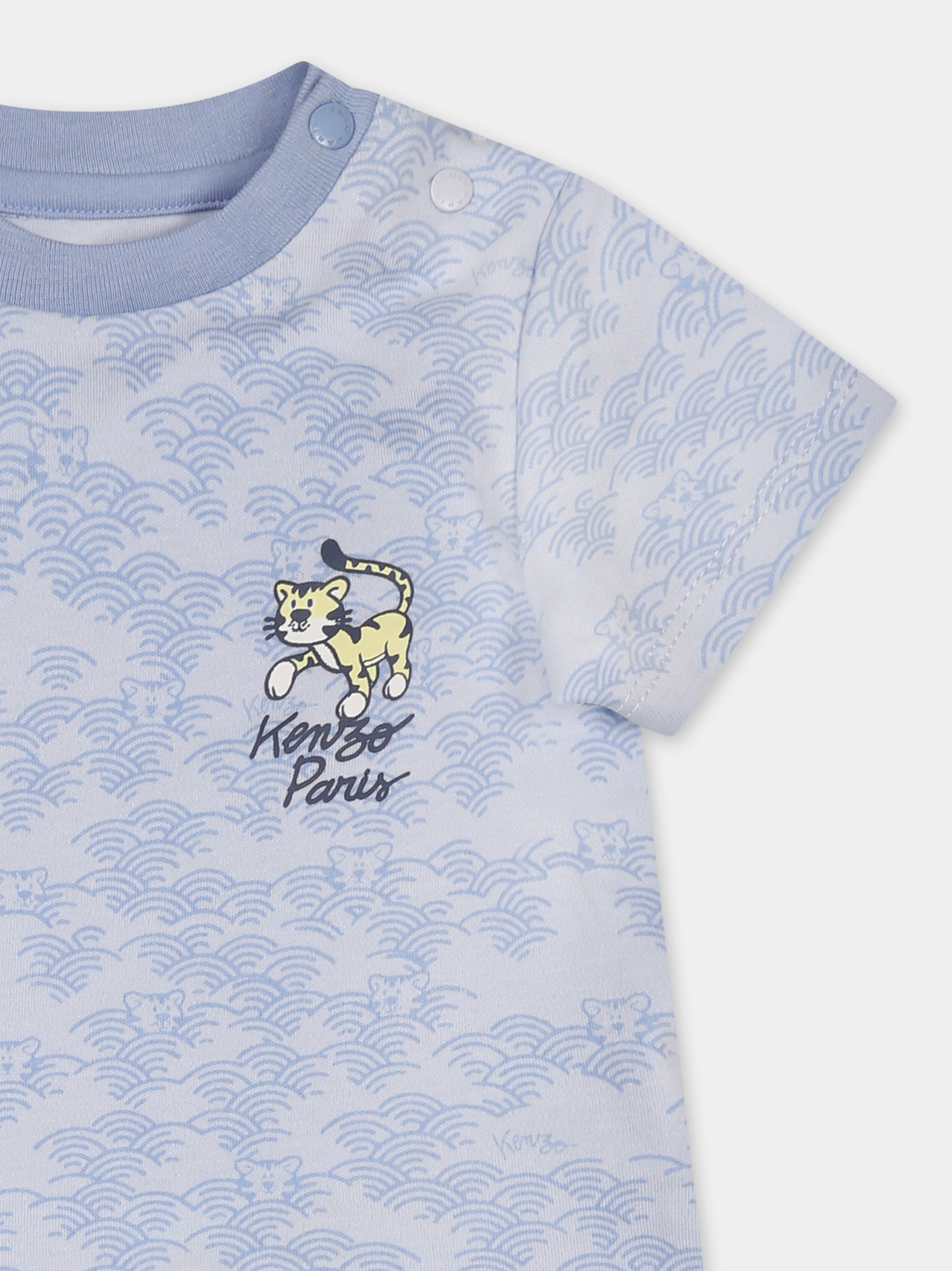 Completo celeste per neonato con tigre e logo,Kenzo Kids,K60857 771