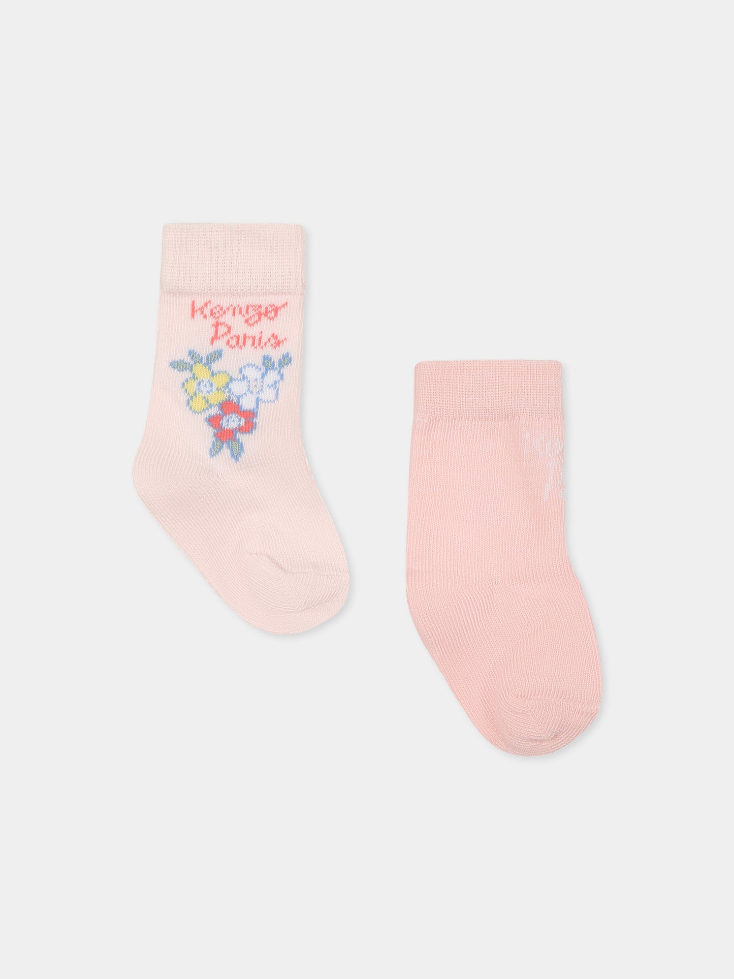 Set calzini rosa per neonata con logo e motivo floreale,Kenzo Kids,K60874 47R