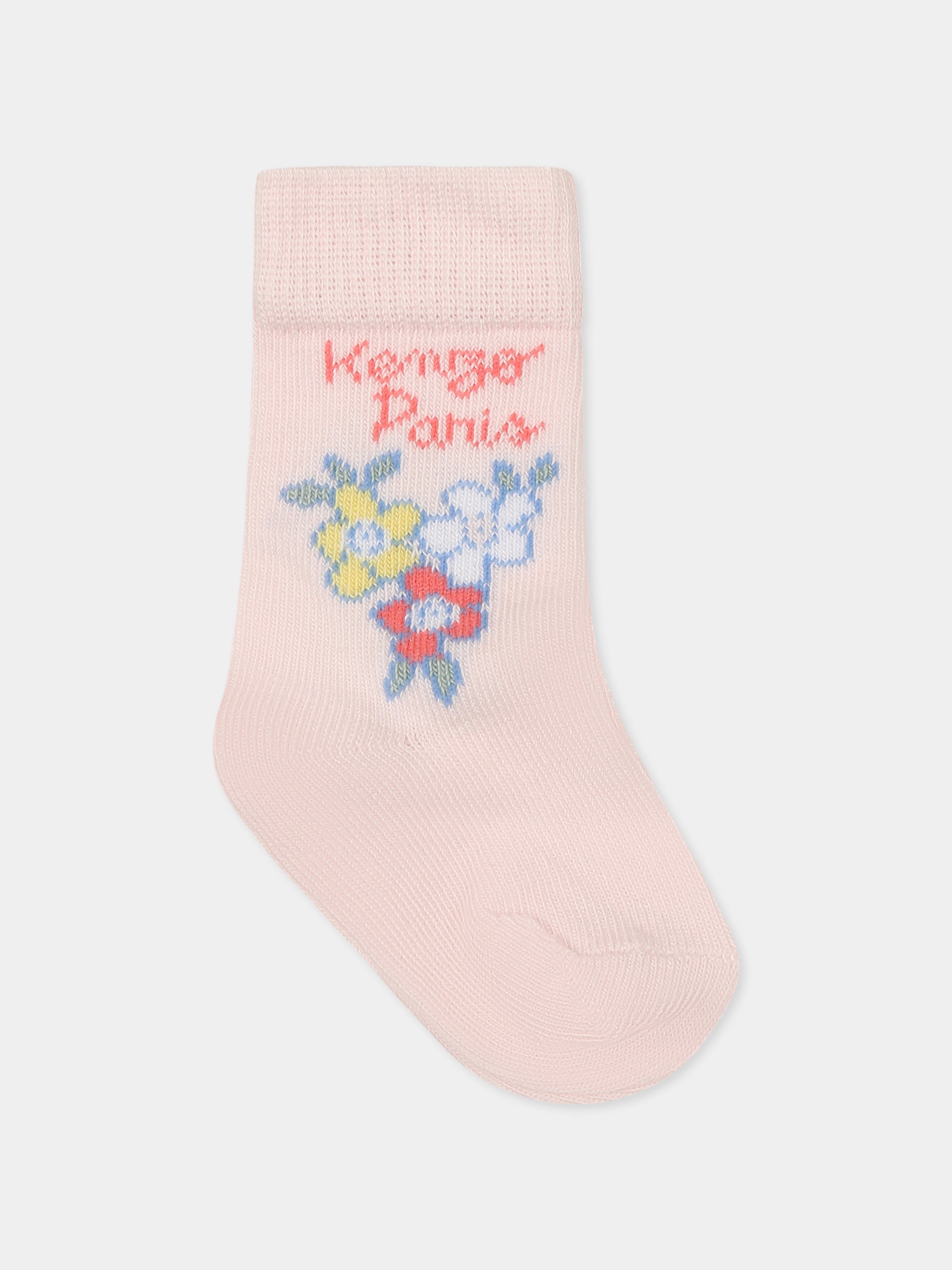 Set calzini rosa per neonata con logo e motivo floreale,Kenzo Kids,K60874 47R