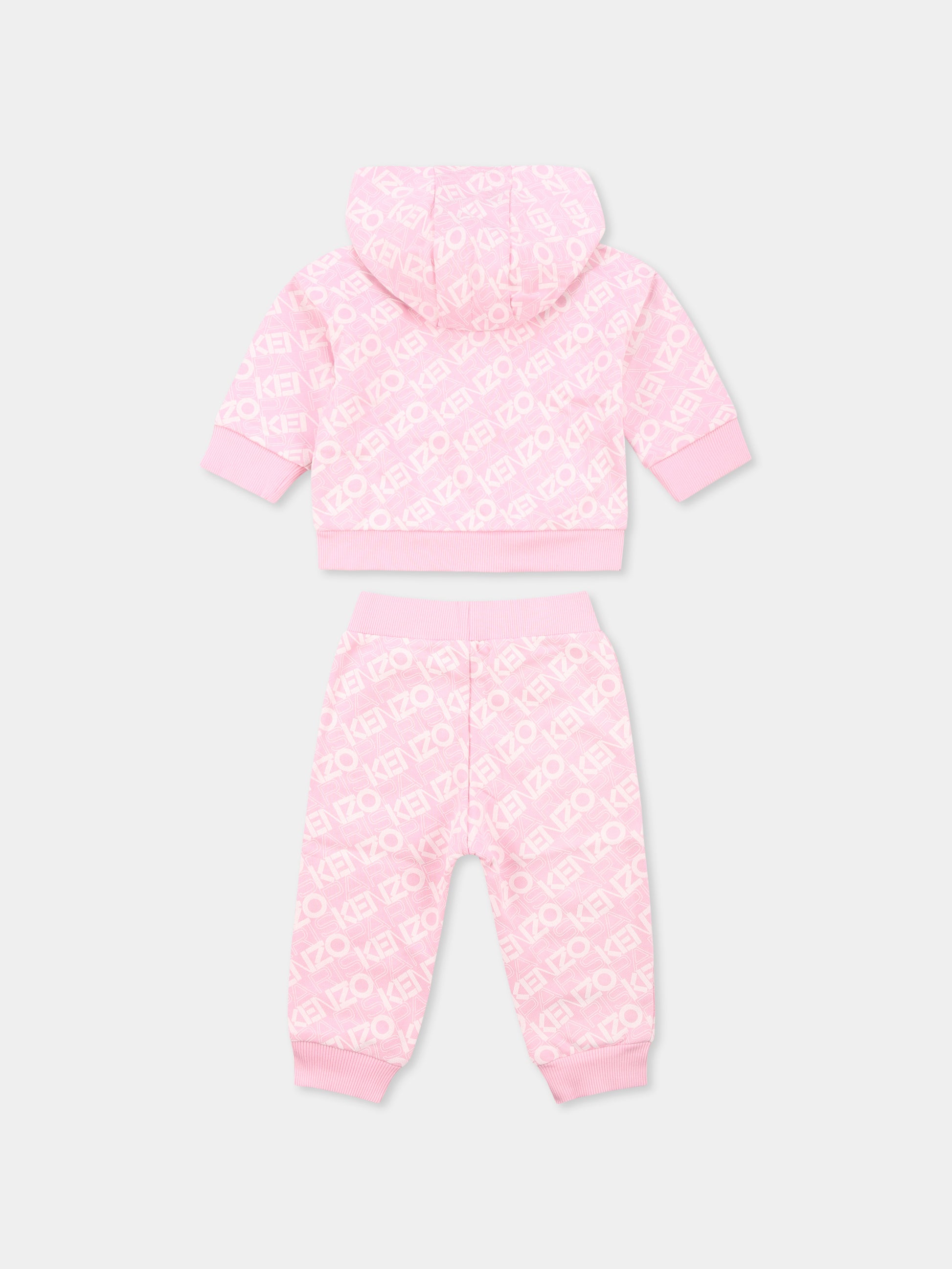 Completo rosa per neonata con logo all over,Kenzo Kids,K60937 465