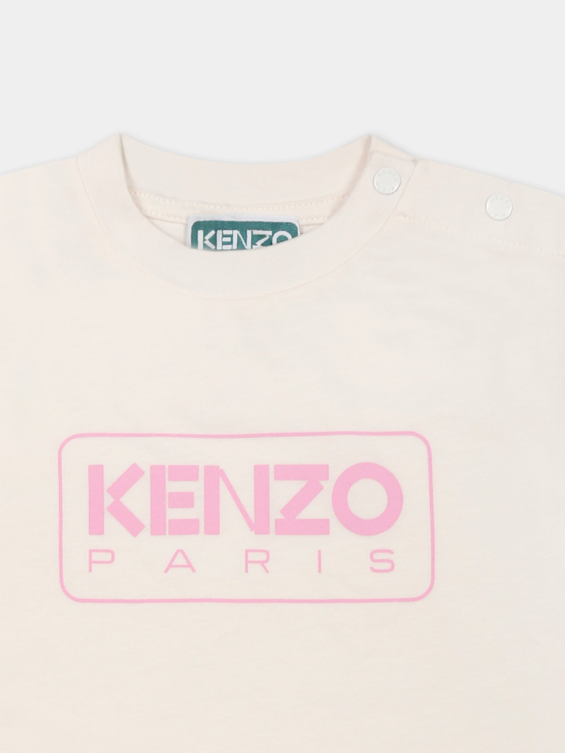 T-shirt avorio per neonata con logo,Kenzo Kids,K60972 N74