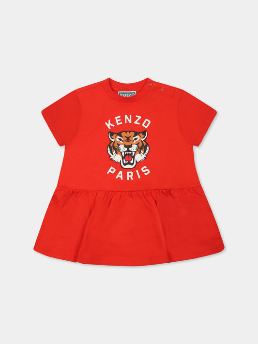 Vestito rosso per neonata con Lucky Tiger,Kenzo Kids,K60941 997