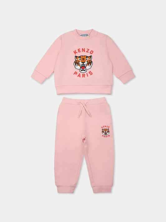 Pink suit for baby girl with Licky Tiger