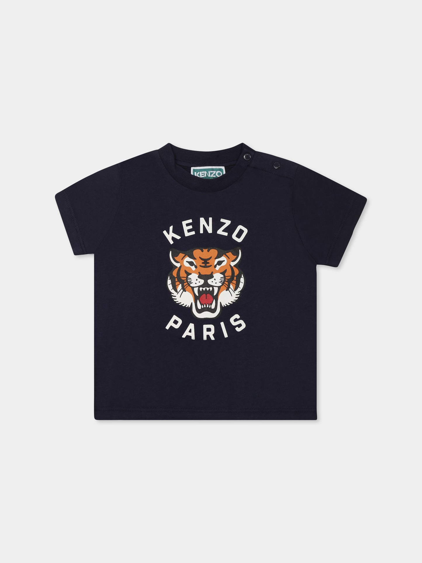 T-shirt blu per neonato con Lucky Tiger,Kenzo Kids,K60971 848