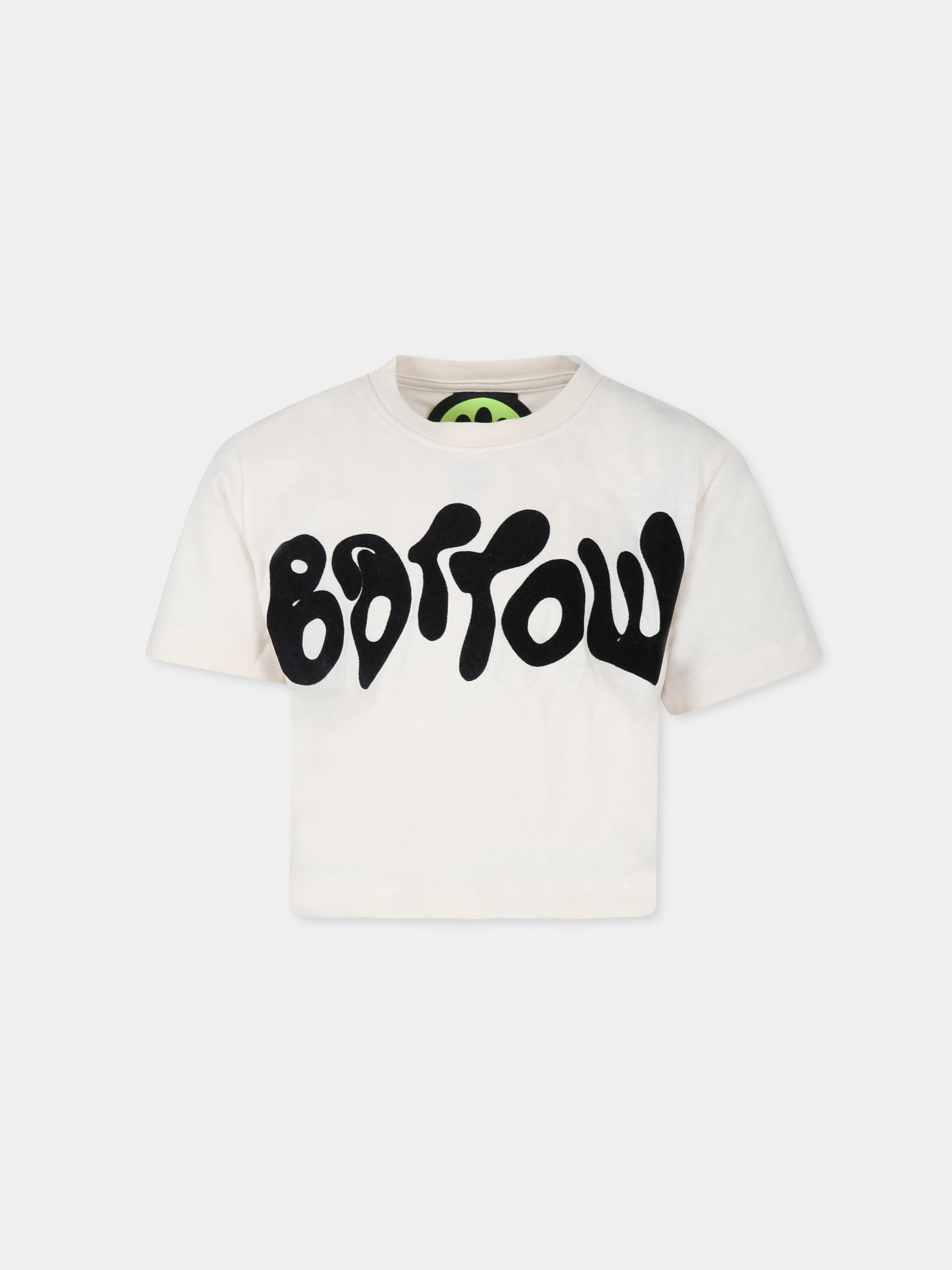 T-shirt crop avorio per bambina con logo,Barrow,S4BKJGTH085 013