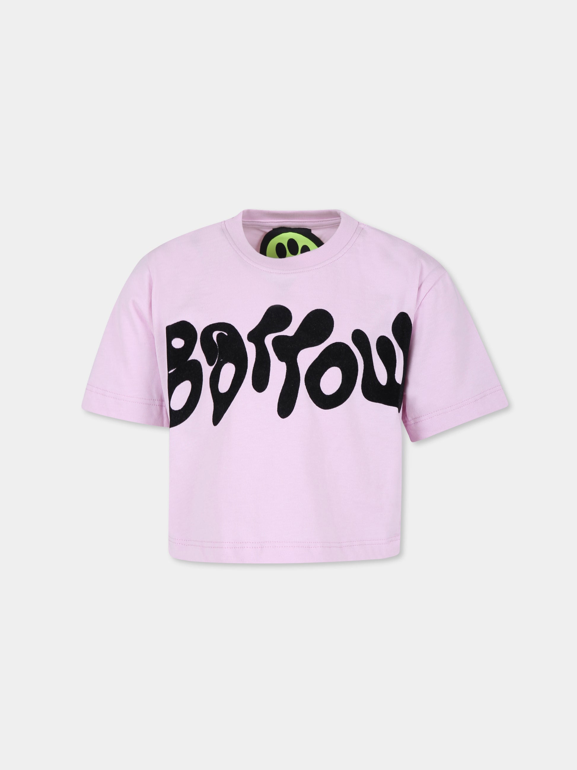 T-shirt crop rosa per bambina con logo,Barrow,S4BKJGTH085 BW014