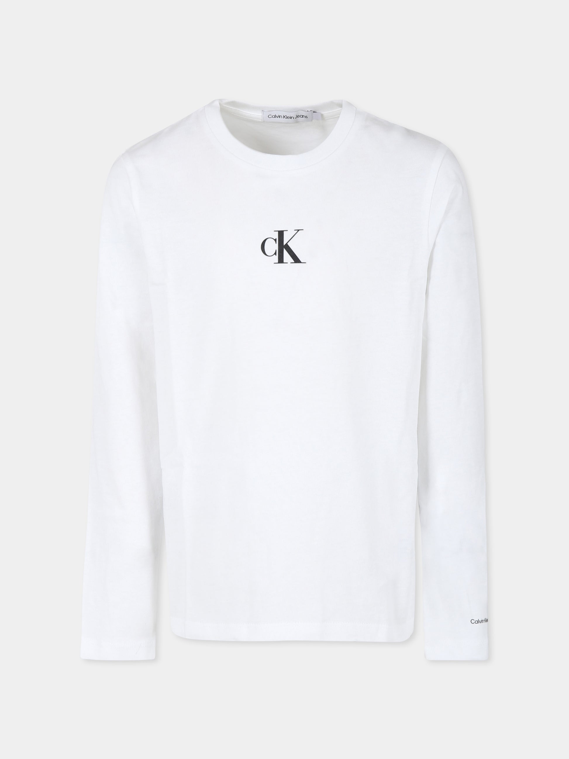 T-shirt bianca per bambina con logo,Calvin Klein Kids,23FCKIG0IG02135 YAF