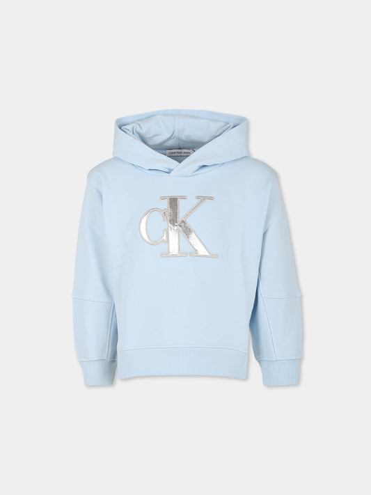 Felpa celeste per bambina con logo,Calvin Klein Kids,23FCKIG0IG02298 CYR