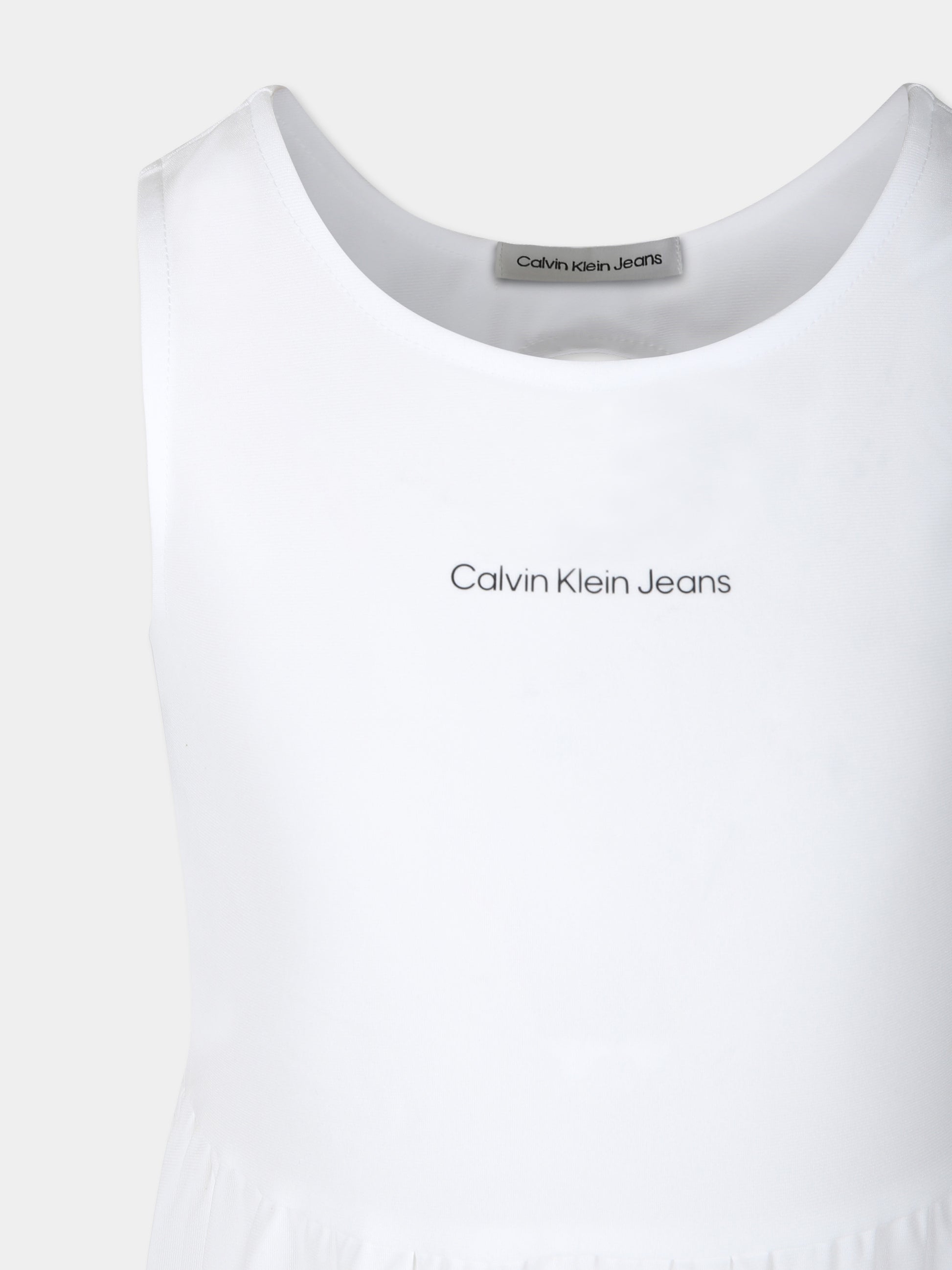 Vestito bianco per bambina con logo,Calvin Klein Kids,24SCKIG0IG02495 YAF