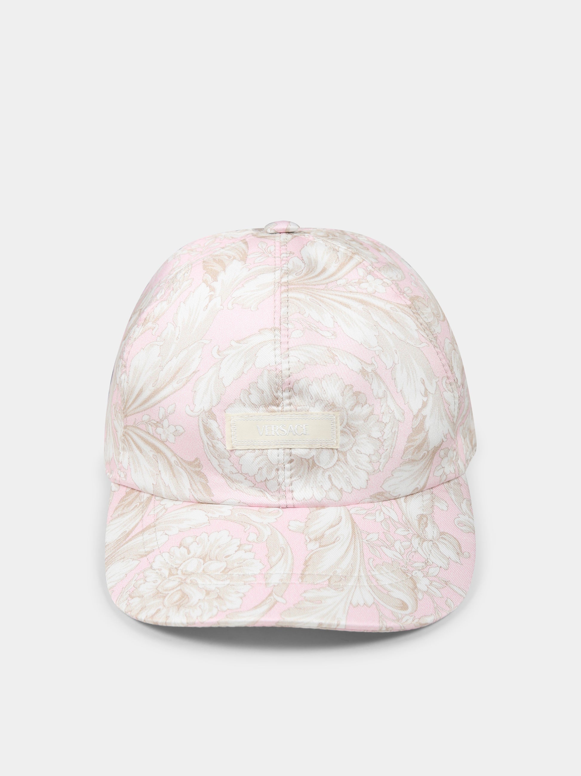 Cappello rosa per bambina con stampa barocco,Versace,1018860 1A13274 5PB90