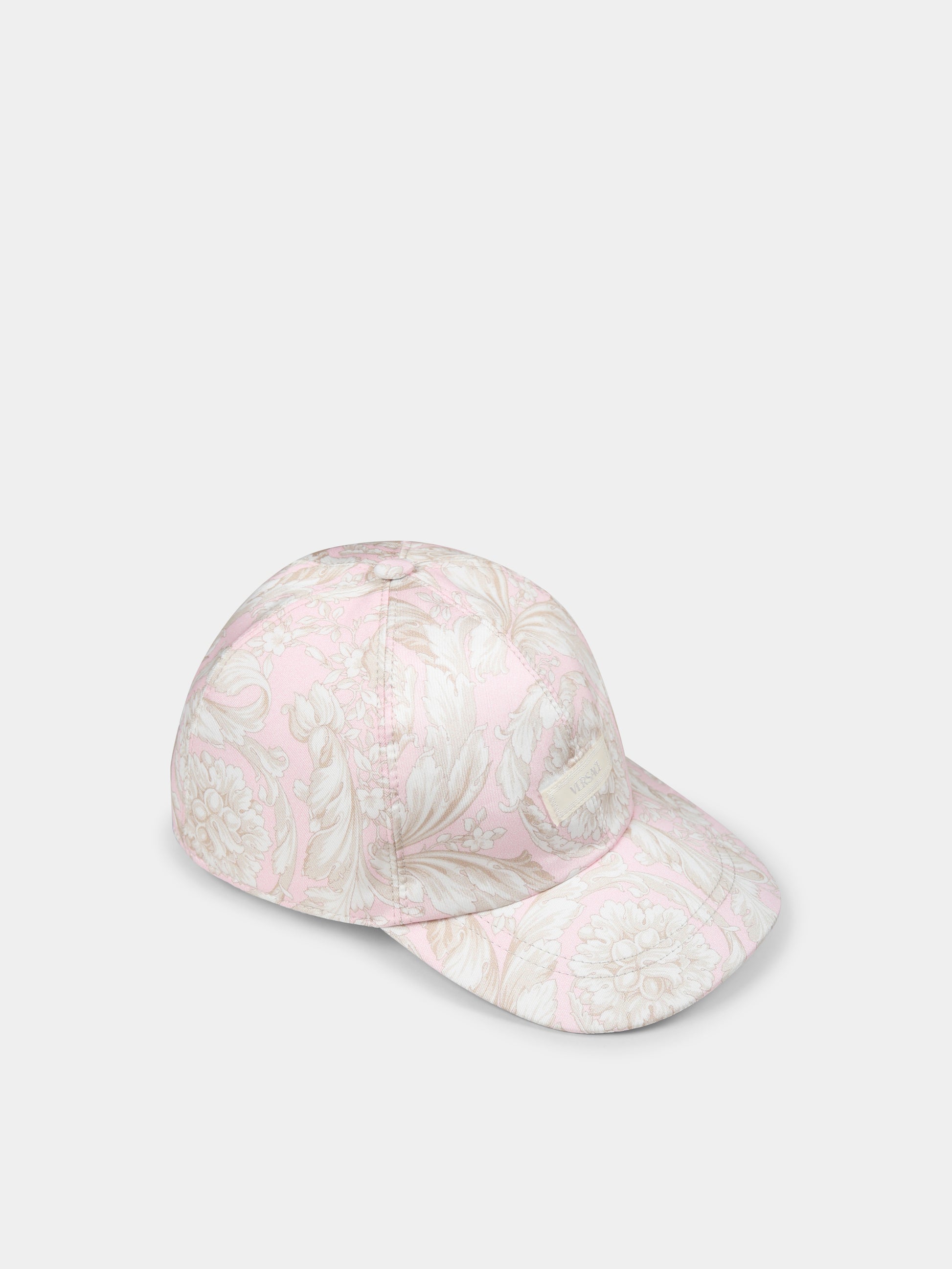 Cappello rosa per bambina con stampa barocco,Versace,1018860 1A13274 5PB90