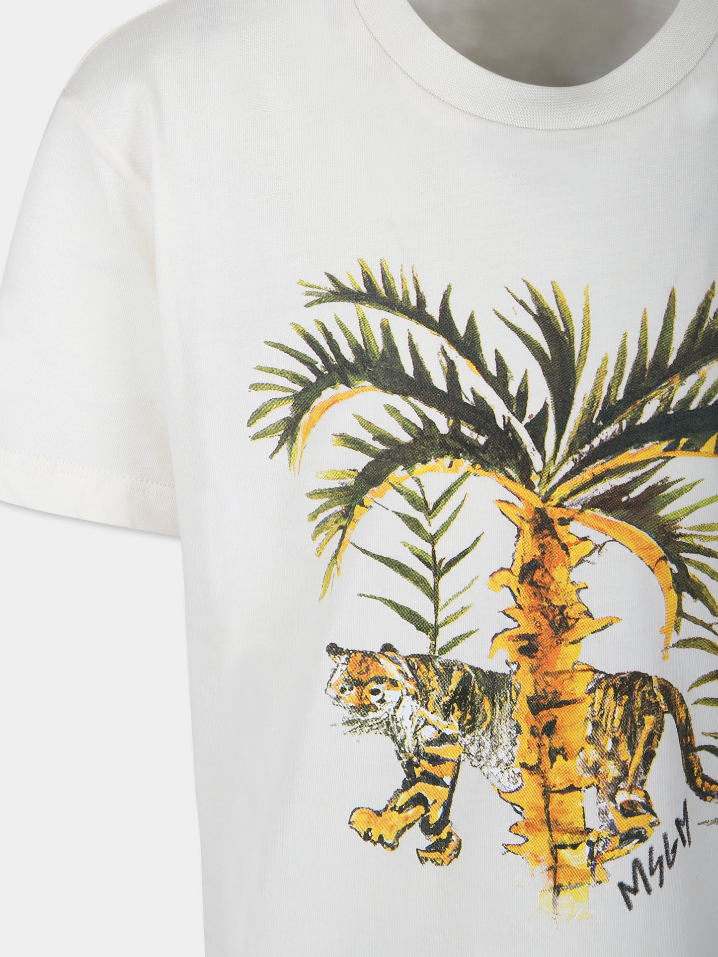 T-shirt avorio per bambino con stampa tigre,Msgm Kids,S4MSJBTH293 013