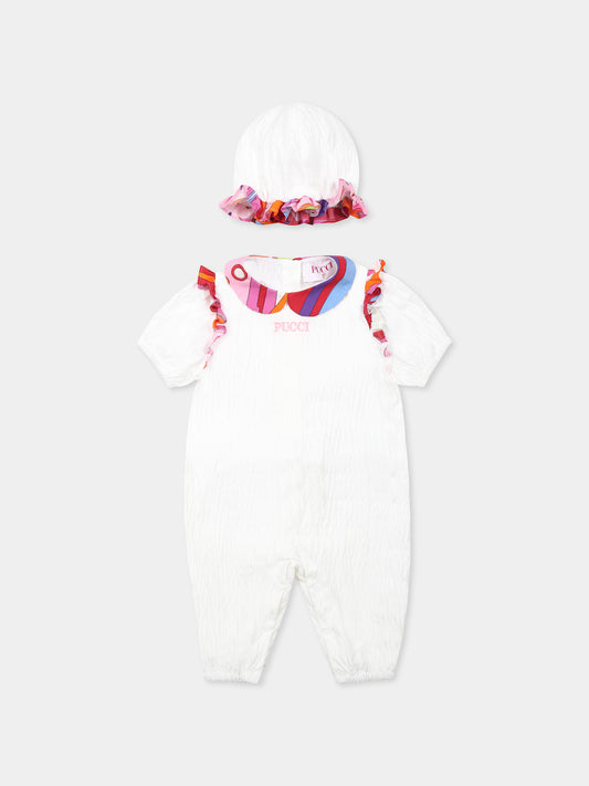 Set pagliaccetto bianco per neonata con logo e stampa marmo,Emilio Pucci Junior,PWB030 P0492 100