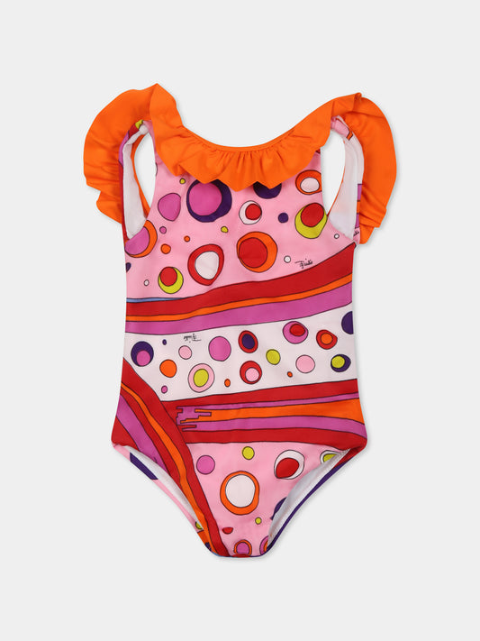 Costume intero multicolor per neonata con stampa marmo,Emilio Pucci Junior,PWC009 J0475 437MC
