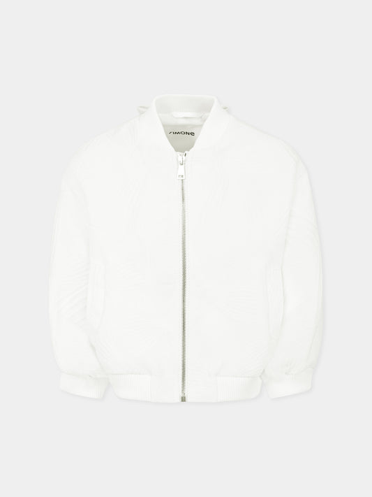Bomber bianco per bambina con fiocco all over,Simonetta,SW2A17 U0207 101BC