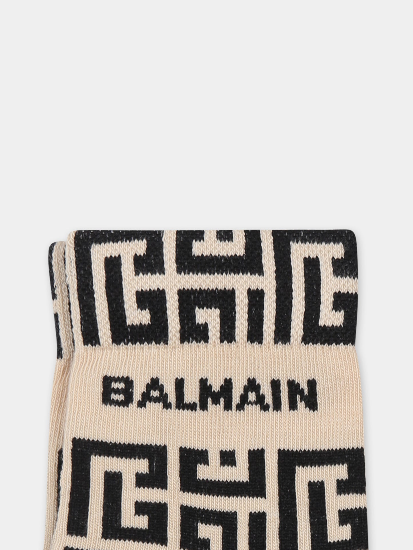 Calzini beige per bambini con iconico labirinto,Balmain Kids,BW0Q90 Z0553 106NE