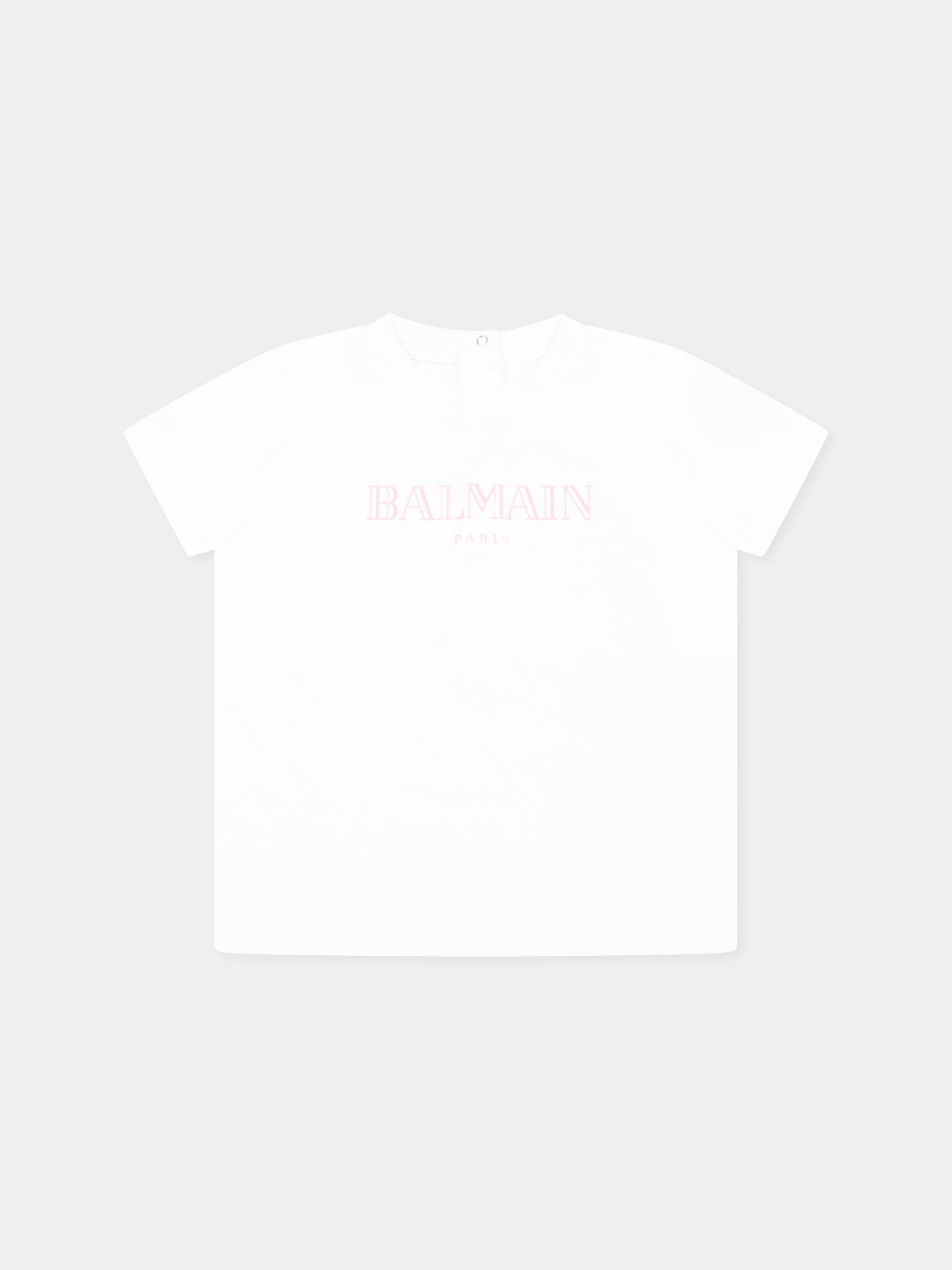 T-shirt bianca per neonata con logo,Balmain Kids,BW8001 Z0116 100RS