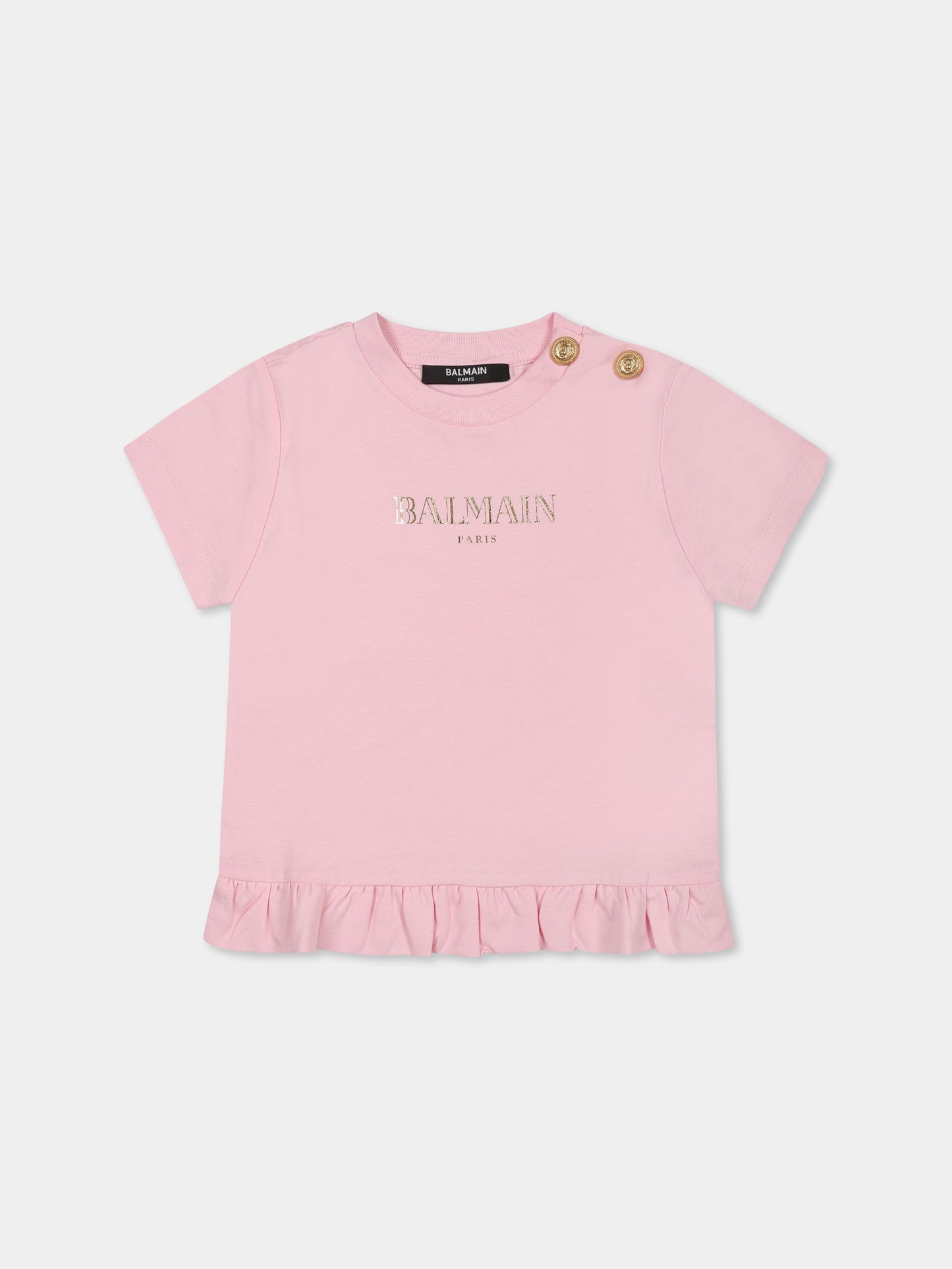 T-shirt rosa per neonata con logo dorato,Balmain Kids,BW8051 Z0082 511OR